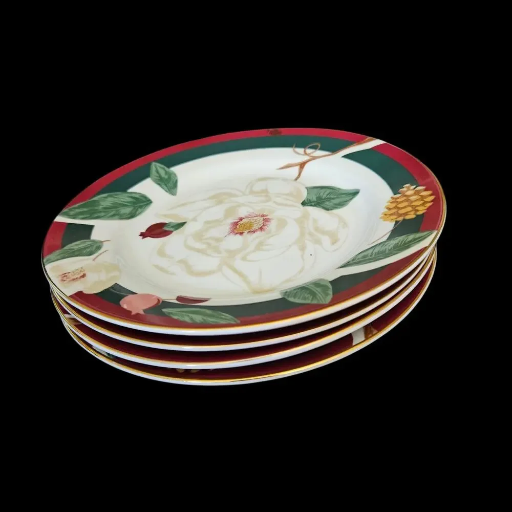 Tienshan Magnolia Salad Plates Set of 4 Fine China Floral 8 Inch Dinnerware